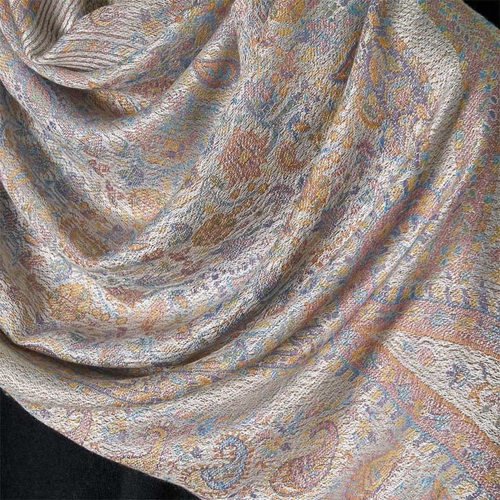 Buddha Stones春 ライトピンク ベージュ カシューフラワー 幾何学模様 ストライプ柄 タッセル 心地よいスカーフ ショール - image 9