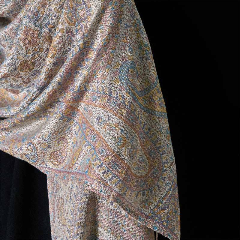 Buddha Stones春 ライトピンク ベージュ カシューフラワー 幾何学模様 ストライプ柄 タッセル 心地よいスカーフ ショール - image 10