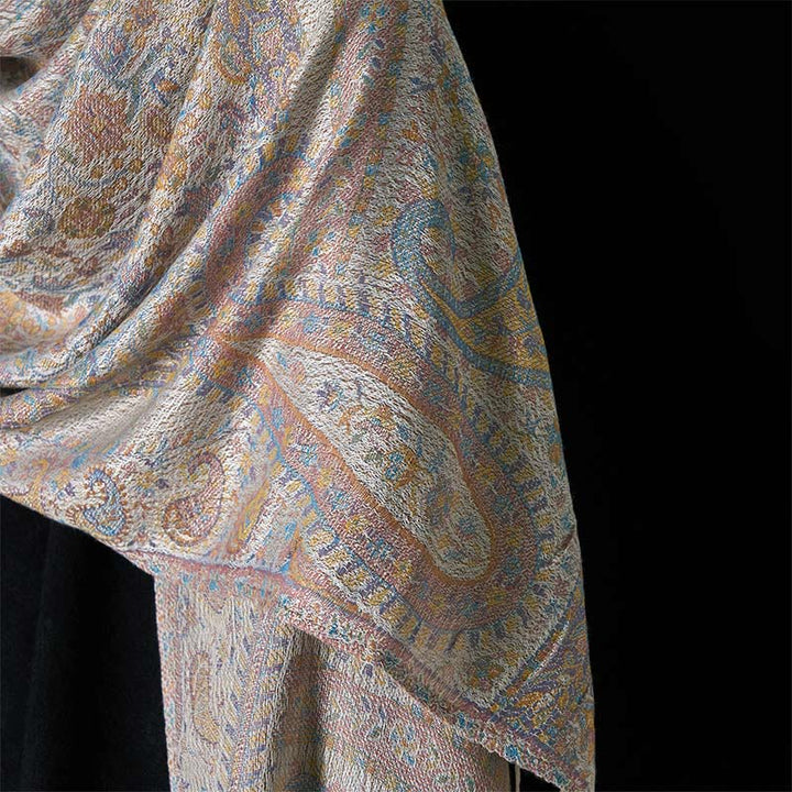 Buddha Stones春 ライトピンク ベージュ カシューフラワー 幾何学模様 ストライプ柄 タッセル 心地よいスカーフ ショール - image 10