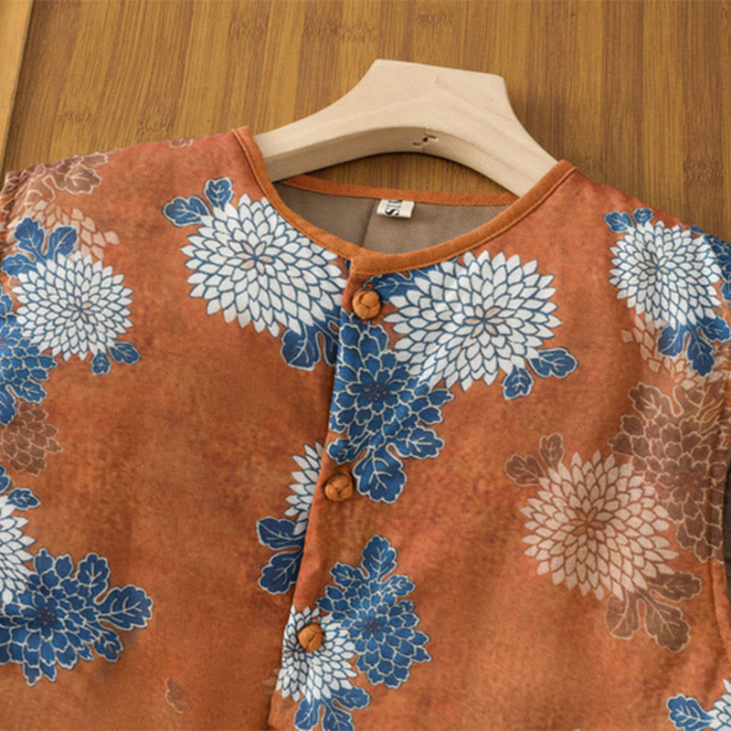 Buddha Stones柄プリント ボタン レディース ノースリーブ コットンベスト ウエストコート ポケット付き - image 2