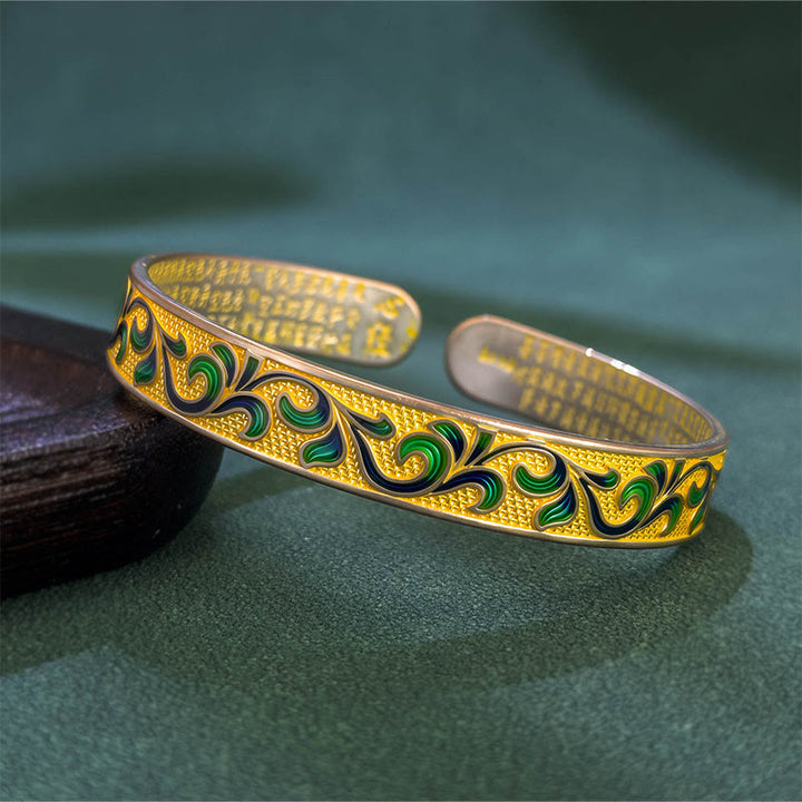 Buddha Stonesの花びらの蔓が枝を絡ませる銅のバランスオープン調節可能なブレスレットバングル - ゴールデン - image 1