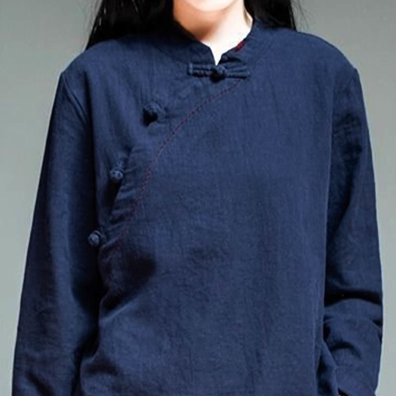 Buddha Stones斜め襟結びボタンゆったりリネン服 - image 14