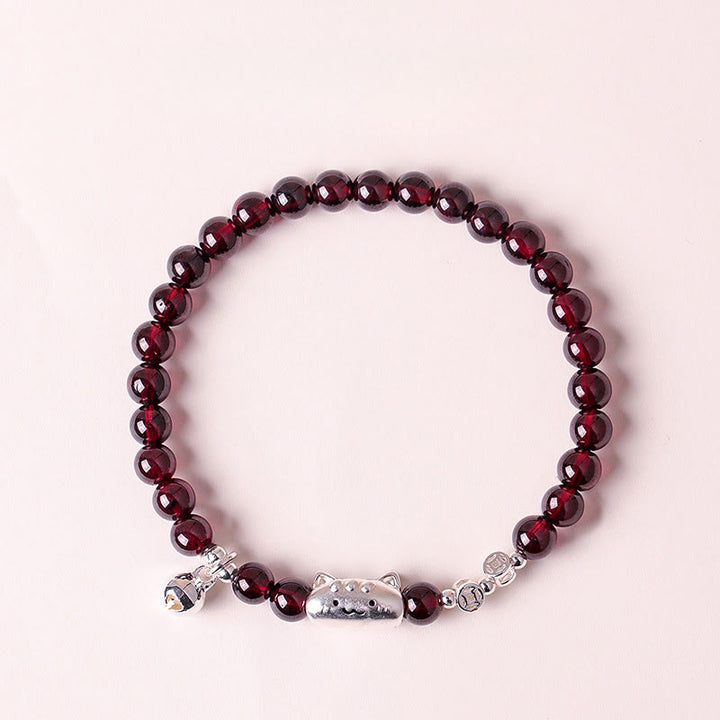 Buddha Stones 999スターリングシルバー 天然猫の頭モチーフガーネットプロテクションビーズブレスレット - image 14