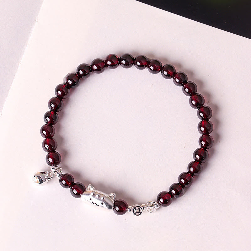 Buddha Stones 999スターリングシルバー 天然猫の頭モチーフガーネットプロテクションビーズブレスレット - image 15