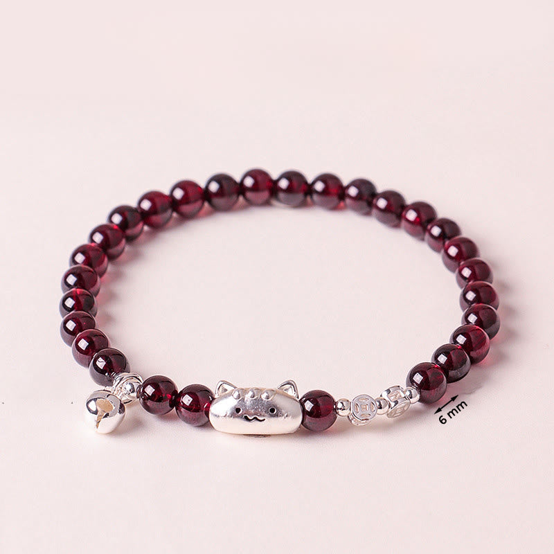 Buddha Stones 999スターリングシルバー 天然猫の頭モチーフガーネットプロテクションビーズブレスレット - image 18