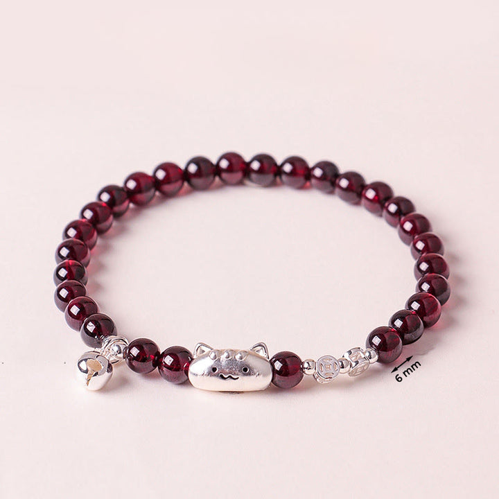 Buddha Stones 999スターリングシルバー 天然猫の頭モチーフガーネットプロテクションビーズブレスレット - image 18
