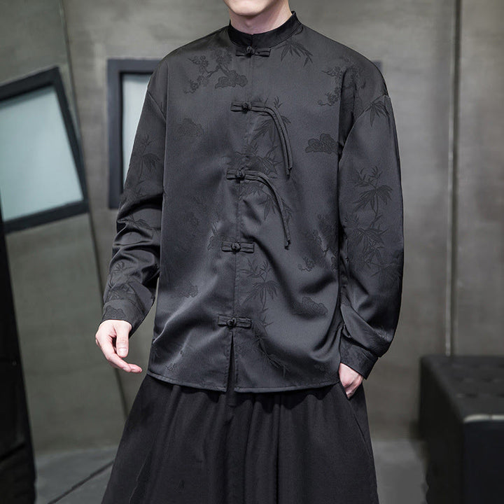 Buddha Stones無地 カエルボタンデザイン 唐装 メンズ 長袖ジャケット - 黒 - US/UK/AU46、 EU56 (5XL) - image 10