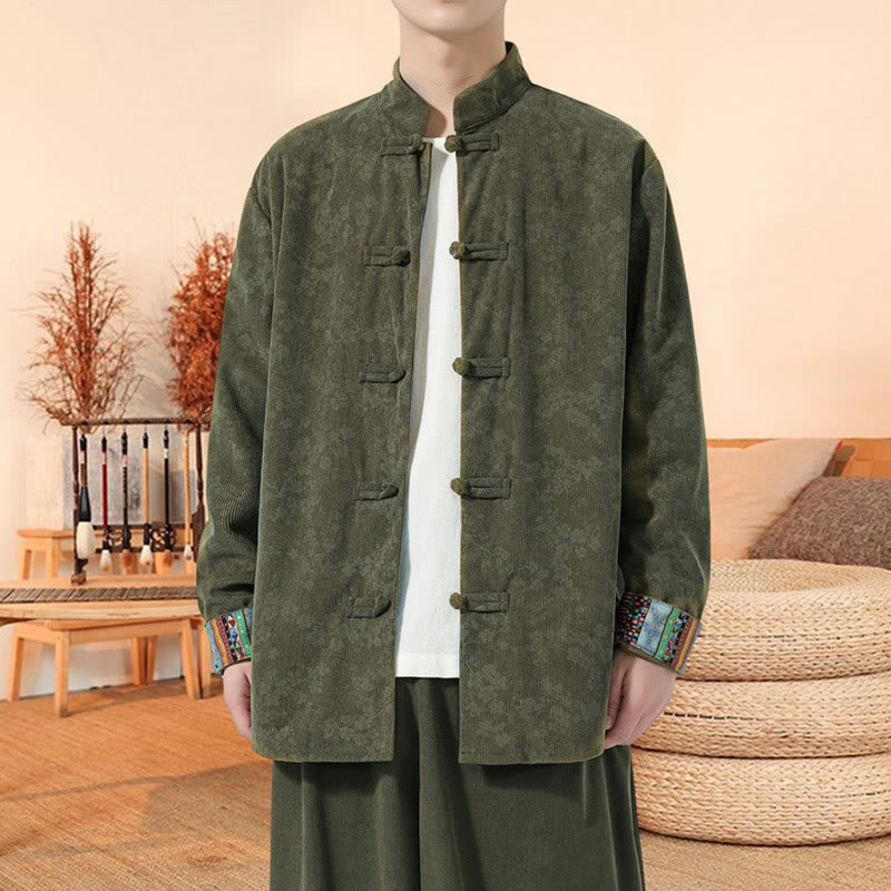 Buddha Stones無地 梅花柄 長袖 メンズ コットン コーデュロイ タンスーツ ジャケット - image 1