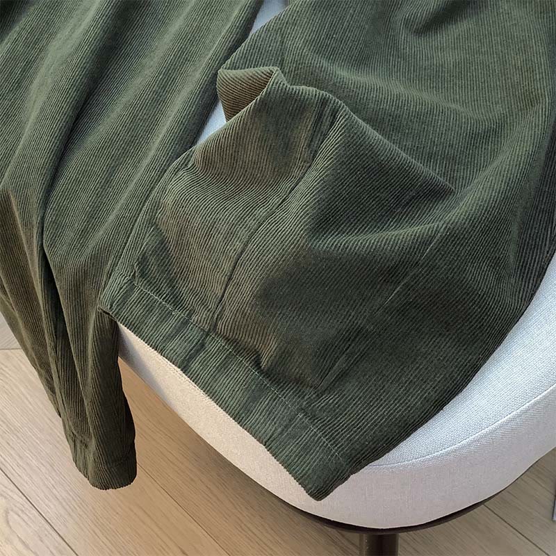 Buddha Stones無地 伸縮性ウエストバンドデザイン レディース ワイドレッグ コーデュロイ コットンパンツ ポケット付き - image 2