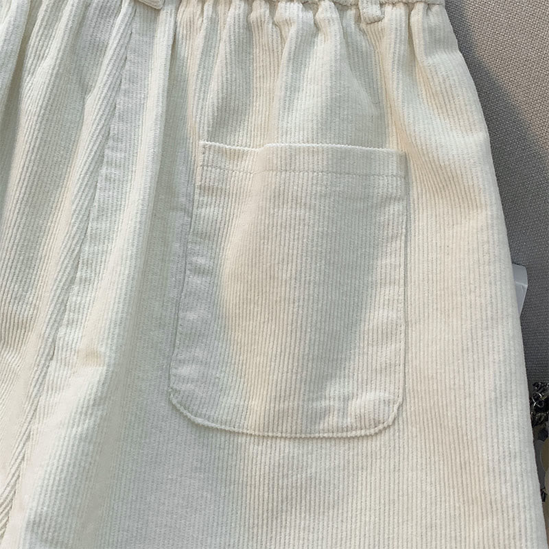 Buddha Stones無地 伸縮性ウエストバンドデザイン レディース ワイドレッグ コーデュロイ コットンパンツ ポケット付き - image 9