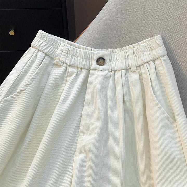 Buddha Stones無地 伸縮性ウエストバンドデザイン レディース ワイドレッグ コーデュロイ コットンパンツ ポケット付き - image 7