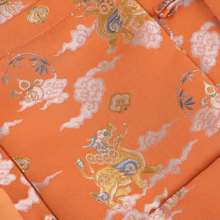 Buddha Stonesオレンジ麒麟吉兆雲カエルボタン長袖メンズジャケットポケット付き - image 7