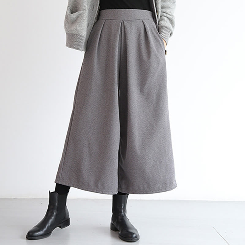 Buddha Stones無地 伸縮性ウエストバンドデザイン レディース 7-8丈 ワイドレッグパンツ ポケット付き - image 4