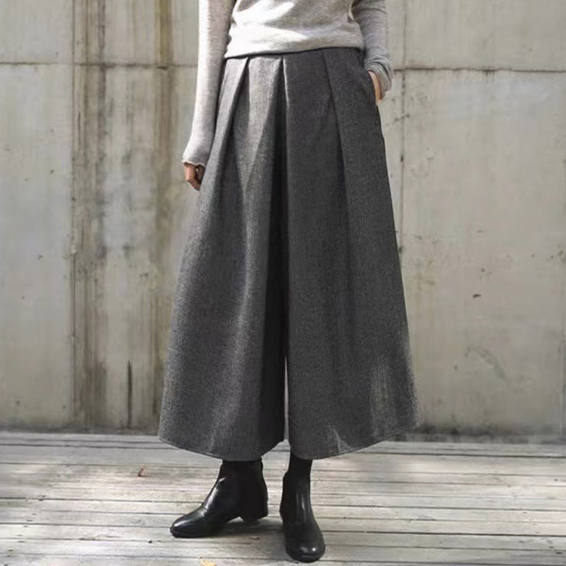 Buddha Stones無地 伸縮性ウエストバンドデザイン レディース 7-8丈 ワイドレッグパンツ ポケット付き - ダークグレー - US12、 UK/AU16、 EU44 (3XL) - image 20