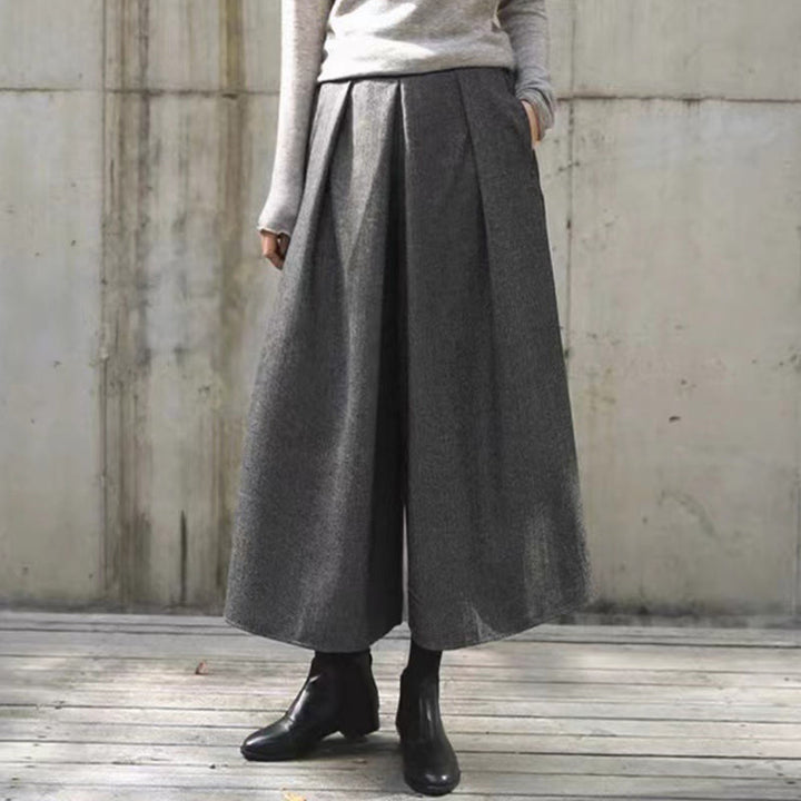 Buddha Stones無地 伸縮性ウエストバンドデザイン レディース 7-8丈 ワイドレッグパンツ ポケット付き - ダークグレー - US12、 UK/AU16、 EU44 (3XL) - image 20