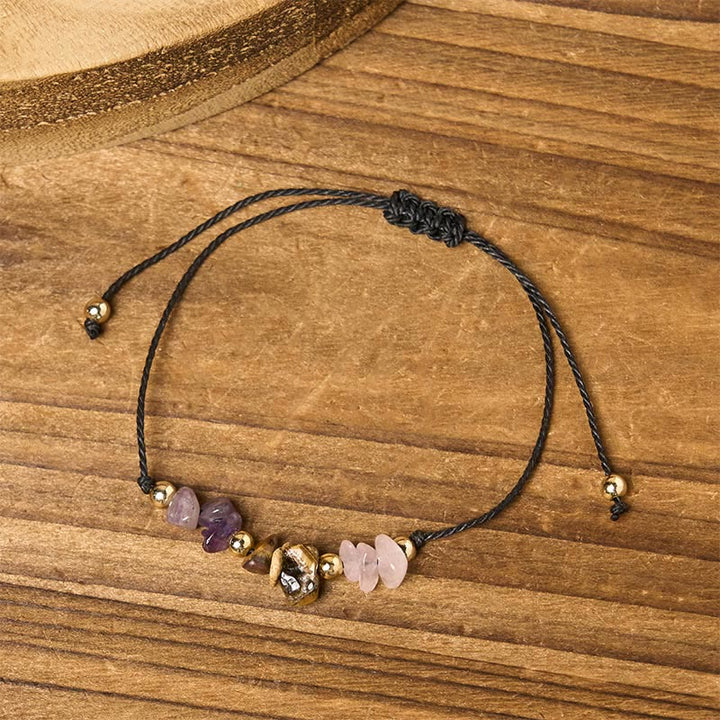 Buddha Stonesアメジスト タイガーアイ ローズクォーツ 保護 抗不安 カード ロープ ブレスレット - image 3