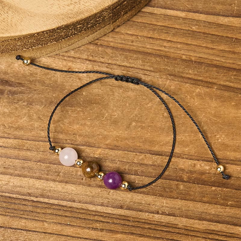 Buddha Stonesアメジスト タイガーアイ ローズクォーツ 保護 抗不安 カード ロープ ブレスレット - image 13