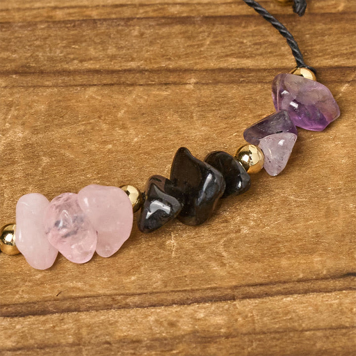 Buddha Stonesアメジスト ブラックトルマリン ローズクォーツ エンパスカード ロープブレスレット - image 4