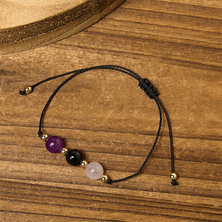 Buddha Stonesアメジスト ブラックトルマリン ローズクォーツ エンパスカード ロープブレスレット - image 12