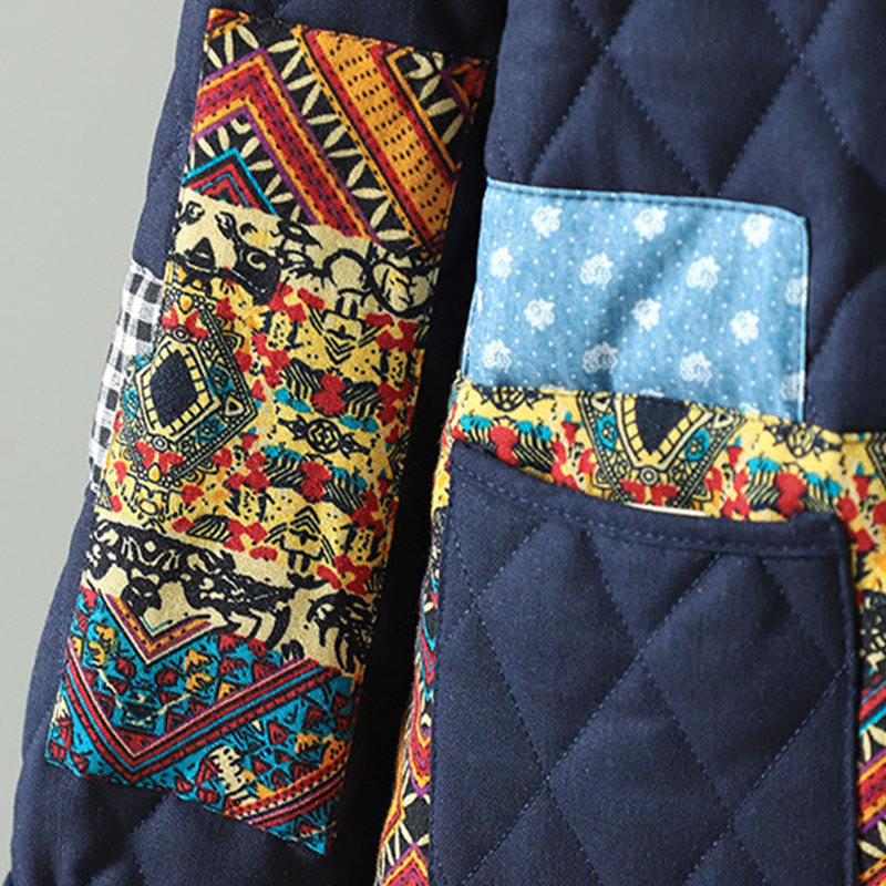 Buddha Stonesエスニック フロッグボタン パッチワーク レディース 厚手コットン 長袖ジャケット ポケット付き - image 10