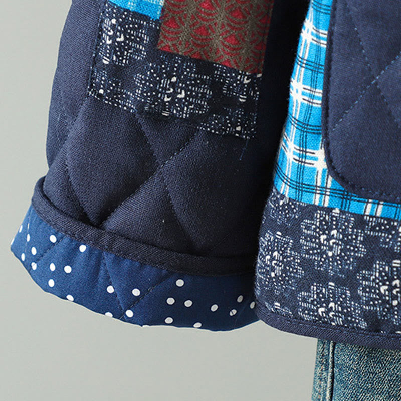 Buddha Stonesエスニック フロッグボタン パッチワーク レディース 厚手コットン 長袖ジャケット ポケット付き - image 1