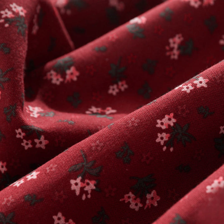 Buddha Stonesの花柄レースパッチワークデザイン長袖コーデュロイミディドレス(ポケット付き) - image 5