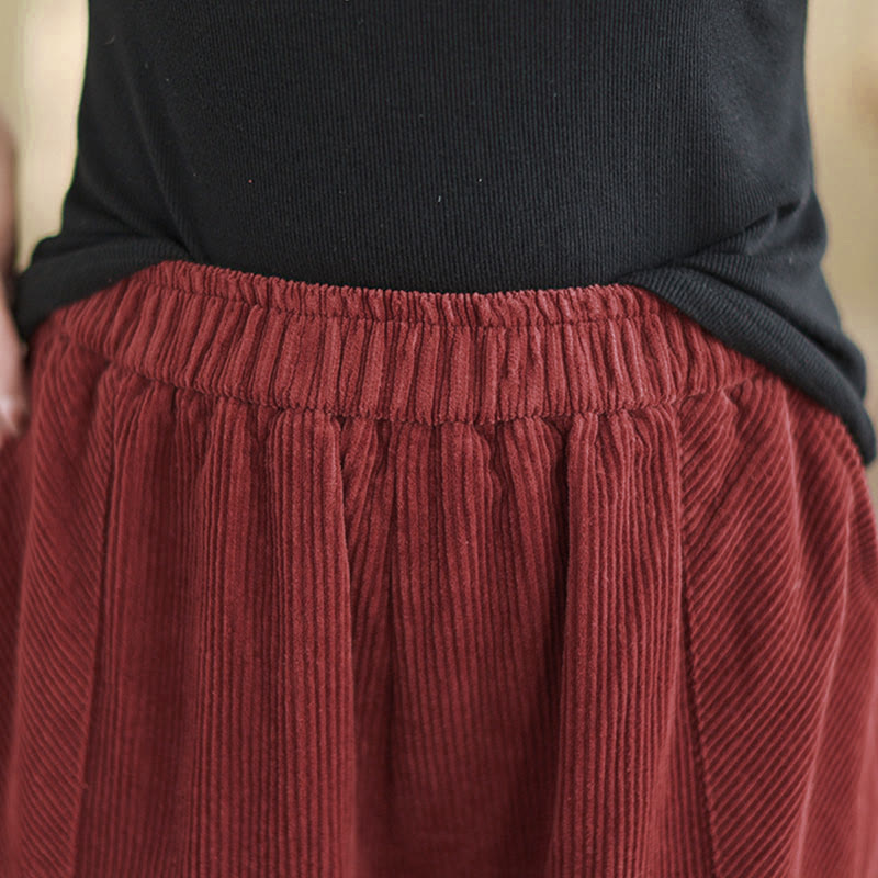 Buddha Stones無地 伸縮性ウエストバンドデザイン レディース コーデュロイ ハーレムパンツ ポケット付き - image 18