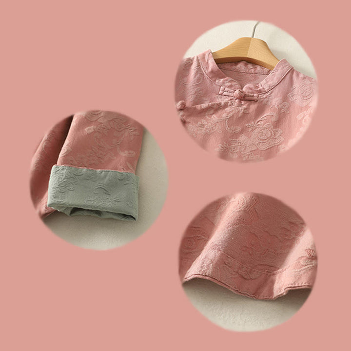 Buddha Stones春の無地ジャカードデザイン レディース コットン 禅 長袖シャツ - image 20