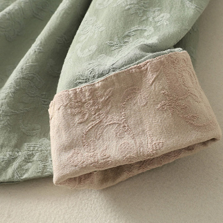 Buddha Stones春の無地ジャカードデザイン レディース コットン 禅 長袖シャツ - image 3