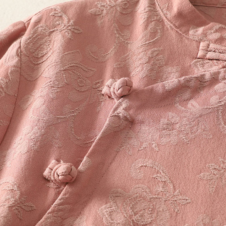 Buddha Stones春の無地ジャカードデザイン レディース コットン 禅 長袖シャツ - image 13