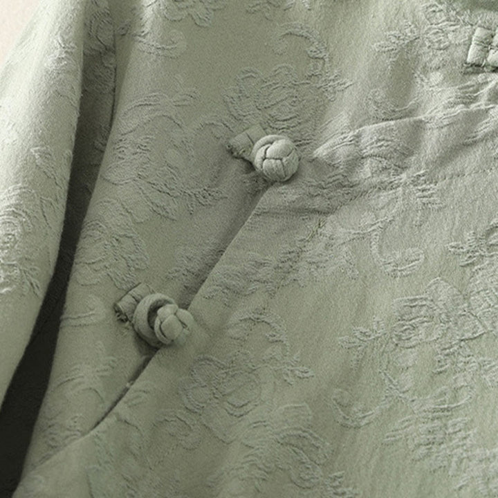 Buddha Stones春の無地ジャカードデザイン レディース コットン 禅 長袖シャツ - image 2