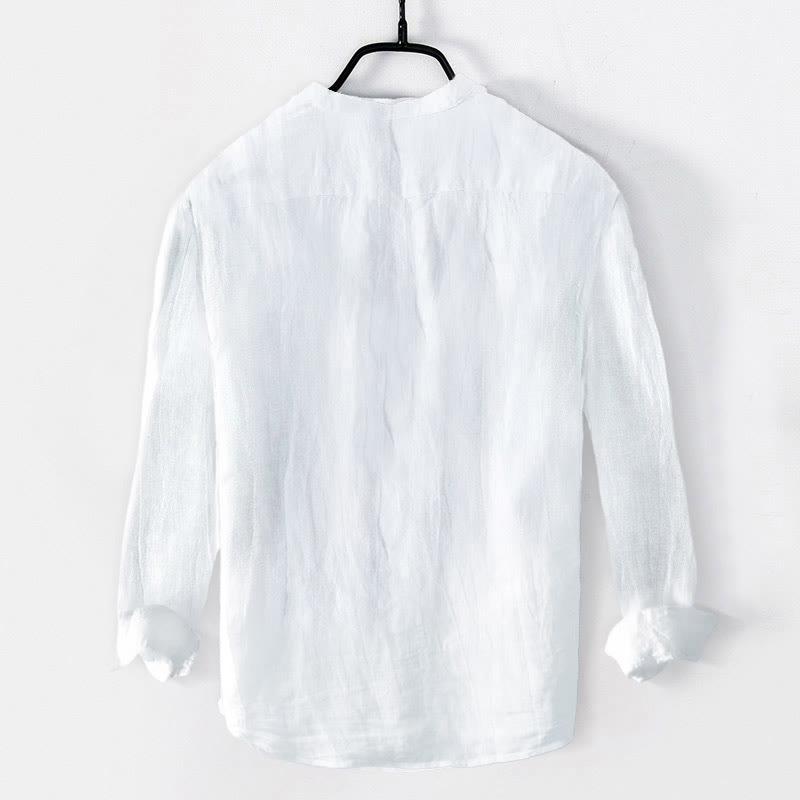 Buddha Stonesと日の出と鶴の枝模様のハーフボタンメンズコットンリネン長袖シャツ - image 7