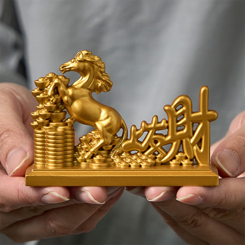 Buddha Stones「今すぐ金持ちになろう」午年用インゴット豊かさホームデコレーション - 馬の金持ち 8.5×5.5 cm - image 0