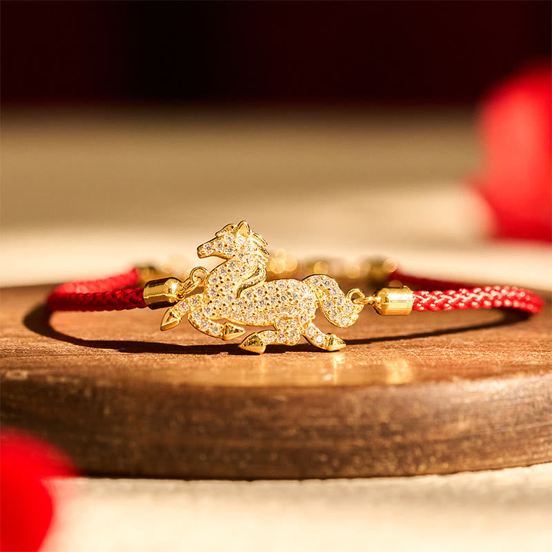Buddha Stones925スターリングシルバーメッキ 18Kゴールド赤紐馬年強さブレスレット - image 1