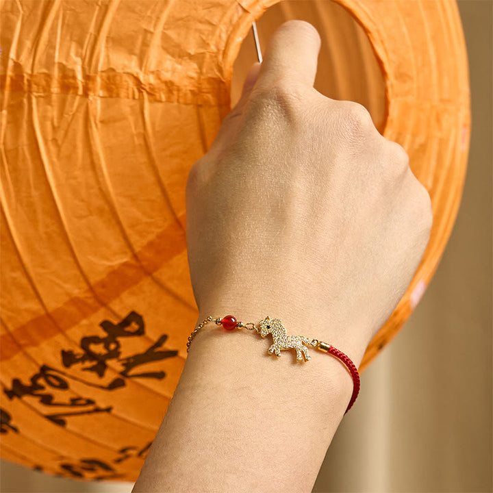 Buddha Stones925スターリングシルバーメッキ 18Kゴールド 馬年赤紐強さブレスレット - image 2