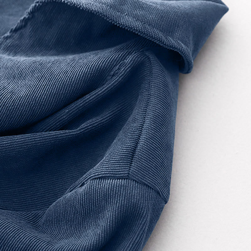 Buddha Stones秋 プレーンボタンデザイン 長袖 コーデュロイ ミディドレス ポケット付き - image 5