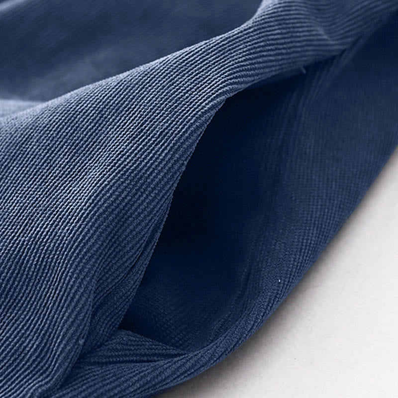 Buddha Stones秋 プレーンボタンデザイン 長袖 コーデュロイ ミディドレス ポケット付き - image 8