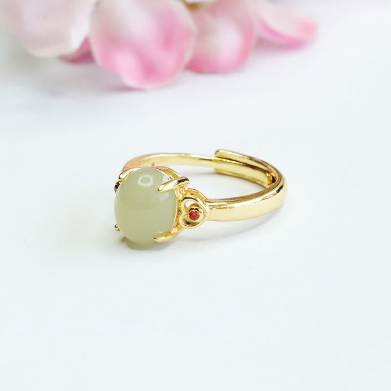 Buddha Stones天然和田翡翠卵型ハート型銅製幸運オープンリング - image 4