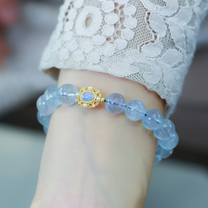 Buddha Stones天然アクアマリン 赤瑪瑙 パールビーズ ヒーリングチャームブレスレット