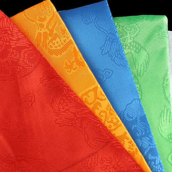 チベットの幸運の祝福5色の龍と鳳凰の模様のカタ装飾