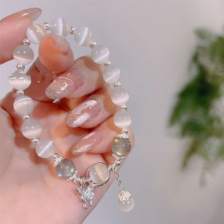 Buddha Stones ムーンストーン バタフライ&スター チャーム ブレスレット レディース