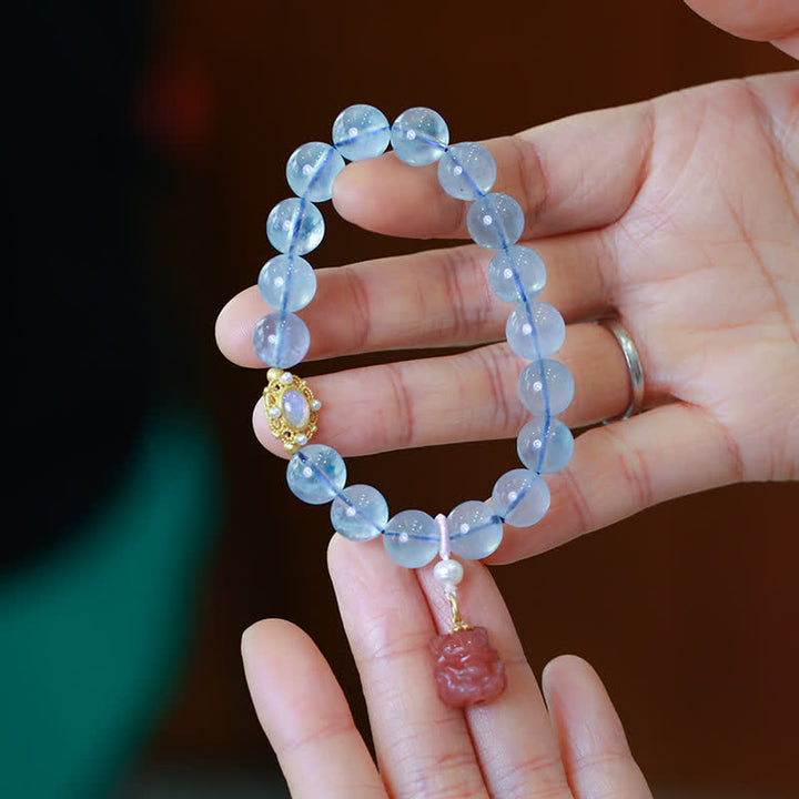 Buddha Stones天然アクアマリン 赤瑪瑙 パールビーズ ヒーリングチャームブレスレット