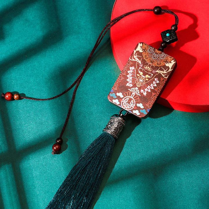 Buddha Stones手作り ヘラジカ 鹿 黒檀 木製 バランス タッセル 車 吊り下げ 装飾