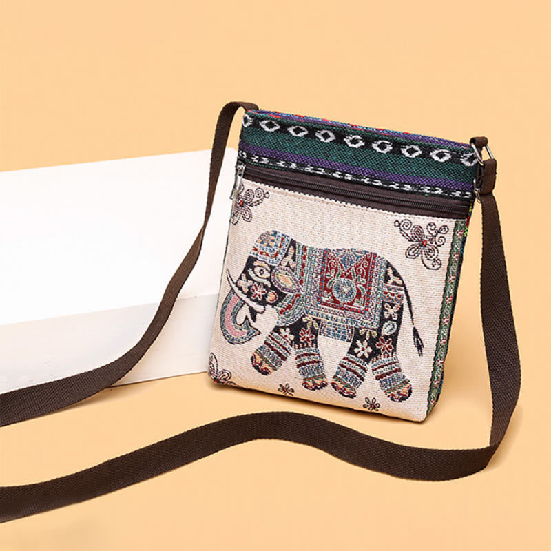 Buddha Stonesエレファントバタフライ刺繍キャンバストートバッグ ショルダーバッグ クロスボディバッグ