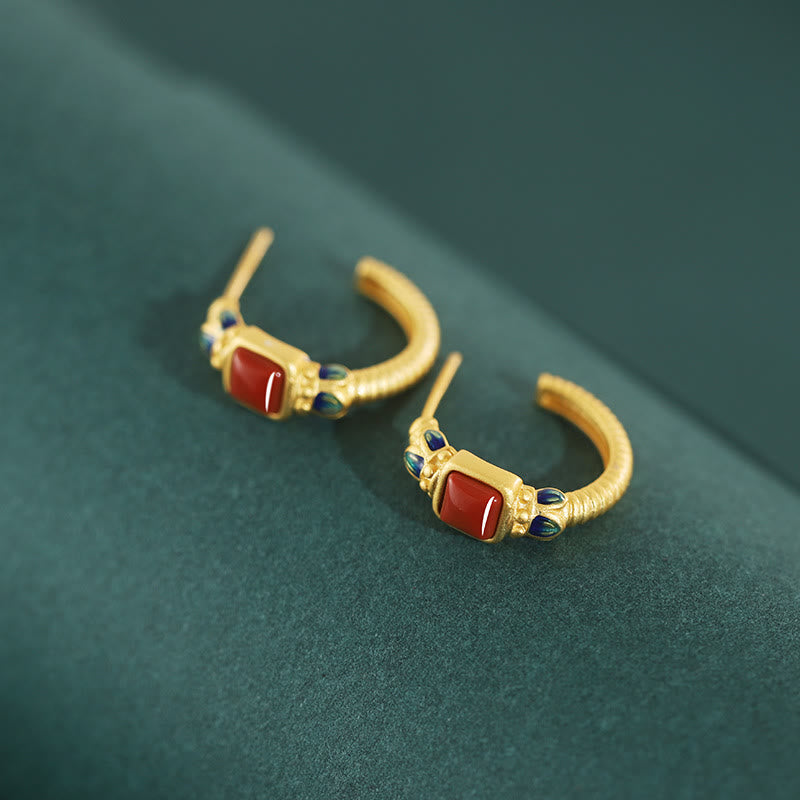 925スターリングシルバー レッドアゲート ロータス コンフィデンス カーム スタッドピアス