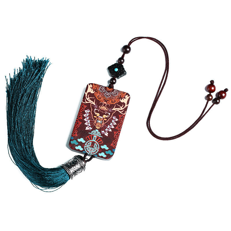 Buddha Stones手作り ヘラジカ 鹿 黒檀 木製 バランス タッセル 車 吊り下げ 装飾