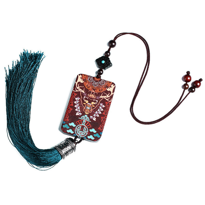 Buddha Stones手作り ヘラジカ 鹿 黒檀 木製 バランス タッセル 車 吊り下げ 装飾