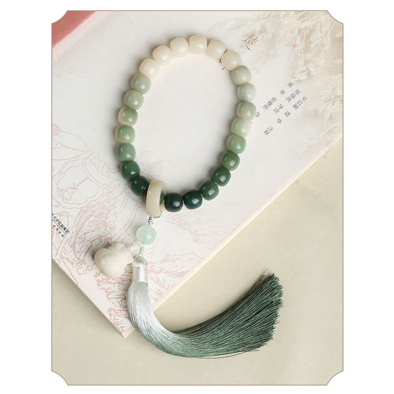 Buddha Stonesナチュラルグラデーション 菩提樹 幸運 マネーバッグ 蓮 知恵 タッセル リストMala