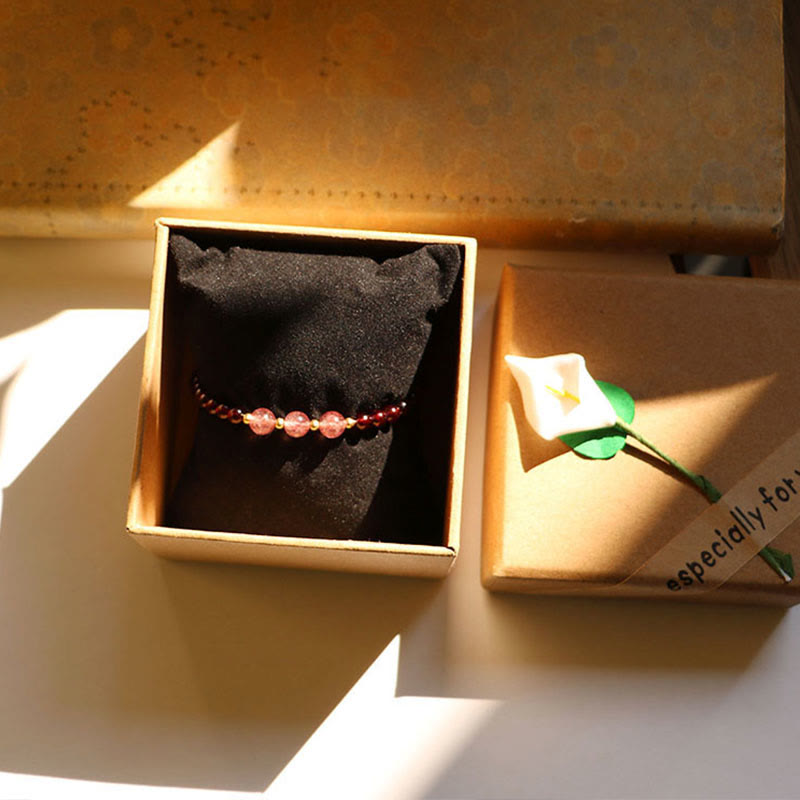 Buddha Stones天然ガーネット ストロベリークォーツ カームブレスレット