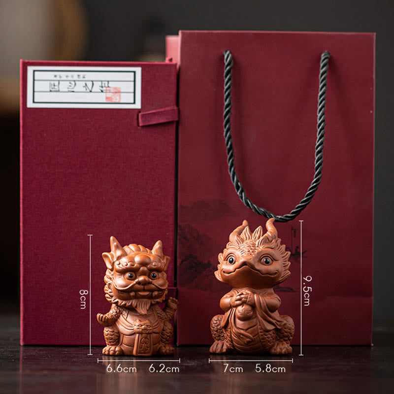 Buddha Stones幸運 龍 富 茶 ペット 紫 粘土 置物 装飾